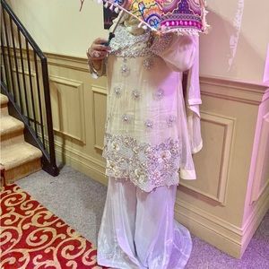 Cream Kameez with silver kaam